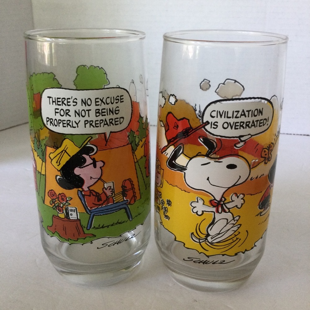 Camp Snoopy Collection VTG 1968 Snoopy and Friends Glass Tumbler Set/2
